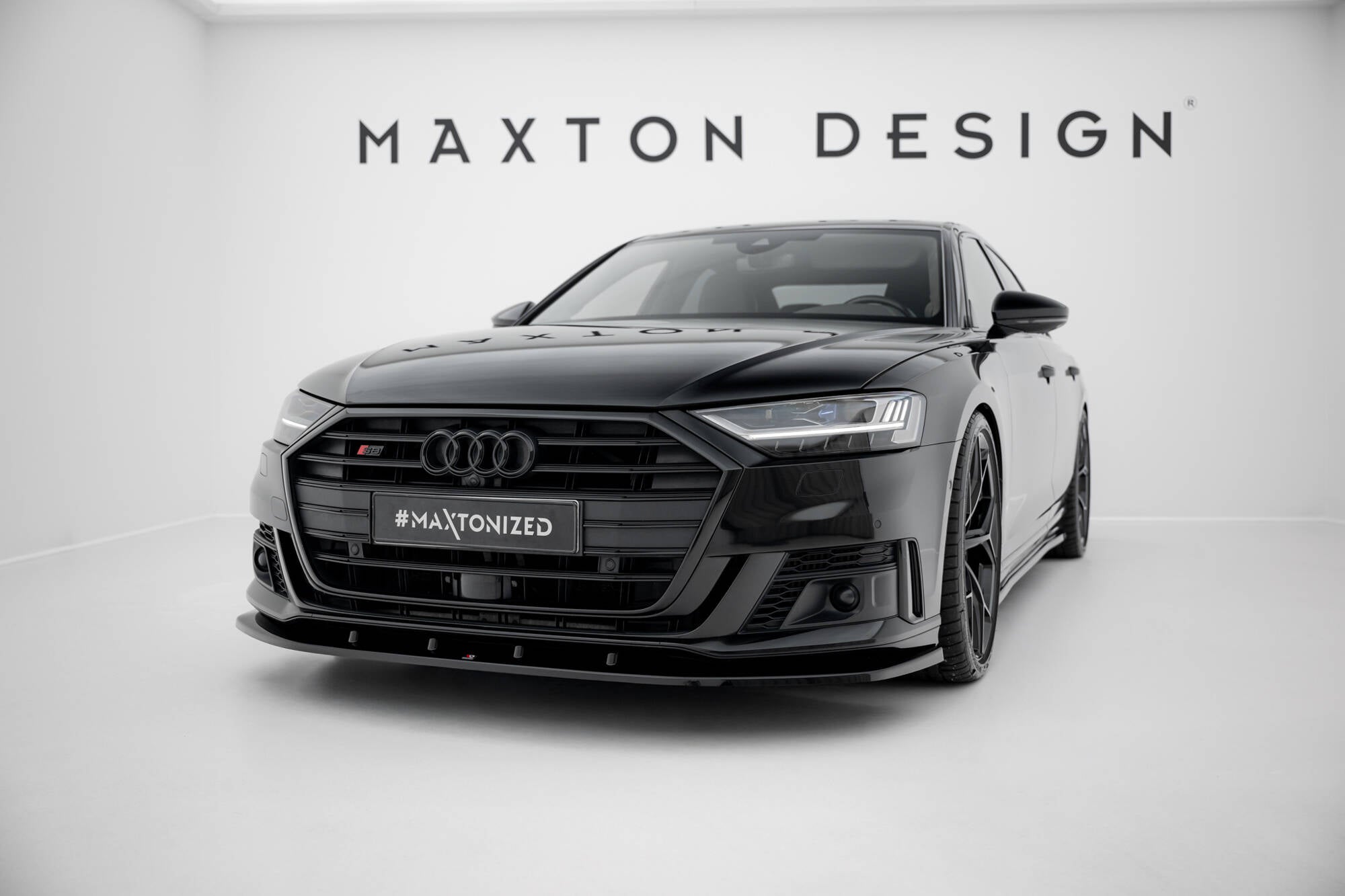 Maxton Design Street+ Spoilerlippe Front Ansatz V.2 passend für Audi S8 / A8 S-Line D5 schwarz Hochglanz