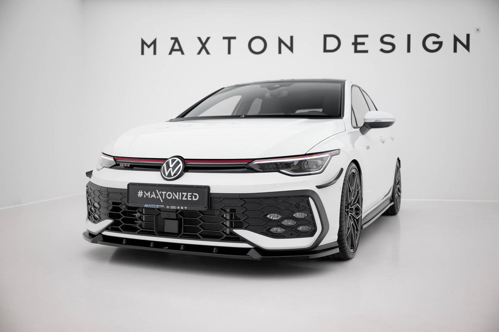 Maxton Design Street+ Spoilerlippe Front Ansatz V.2 passend für VW Golf GTI / GTE / R-Line Mk8 Facelift schwarz Hochglanz