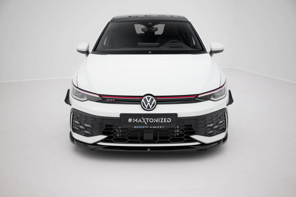 Maxton Design Street+ Spoilerlippe Front Ansatz V.4 passend für VW Golf GTI / GTE / R-Line Mk8 Facelift schwarz Hochglanz