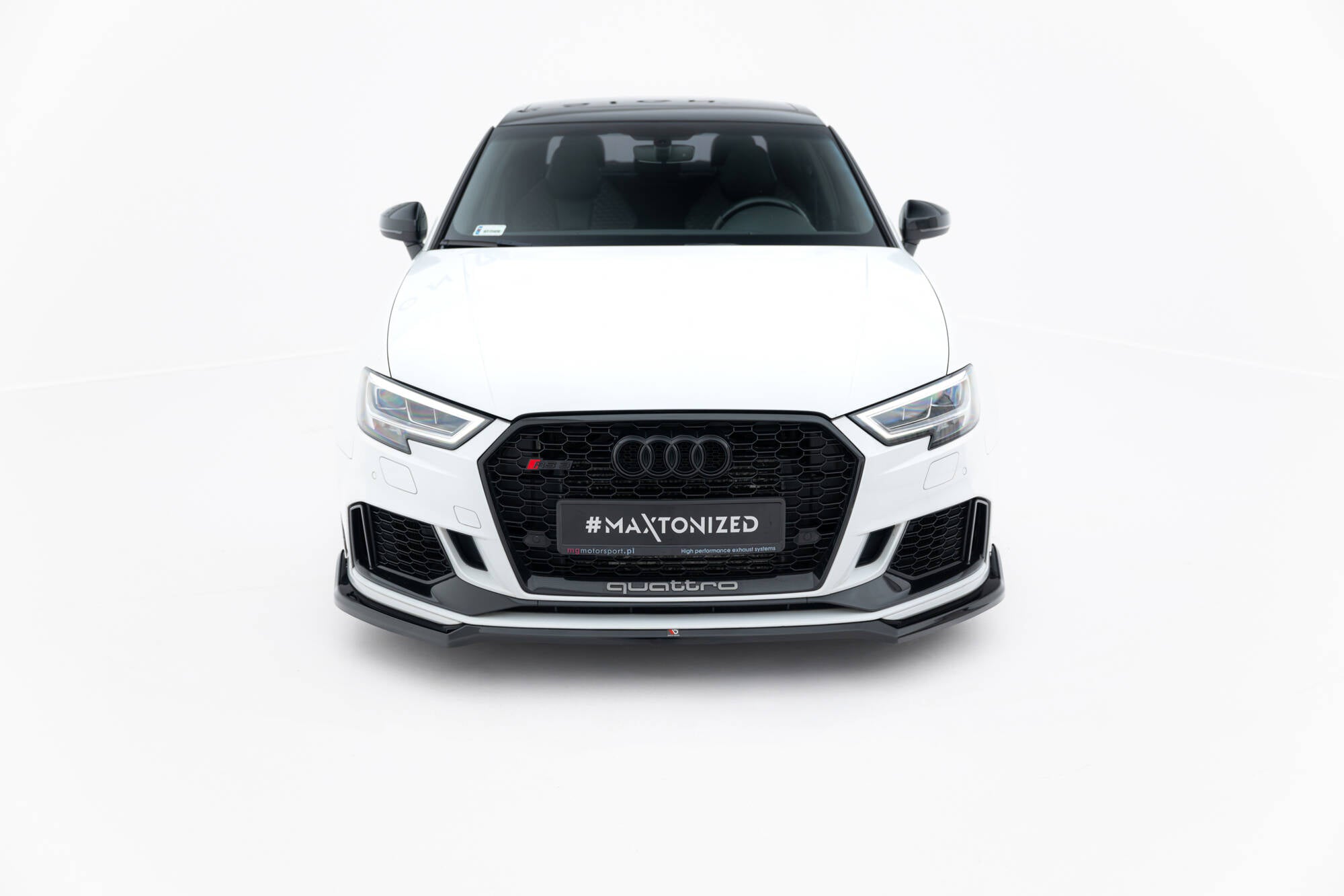 Maxton Design Street+ Spoilerlippe Front Ansatz V.4 passend für Audi RS3 Limousine 8V Facelift schwarz Hochglanz