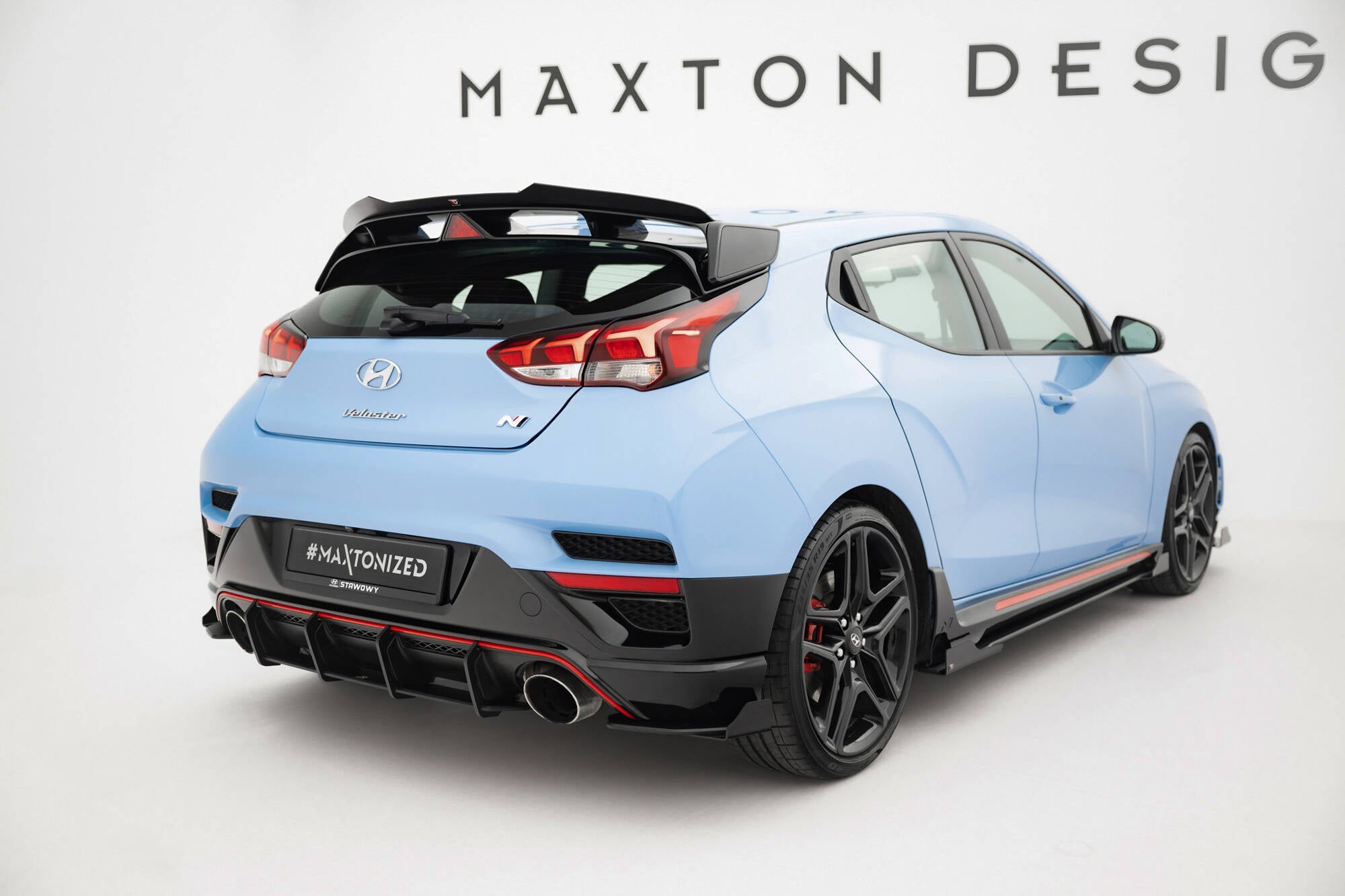 Maxton Design Street Pro Heck Ansatz Flaps Diffusor + Flaps passend für Hyundai Veloster N Mk2 schwarz Hochglanz
