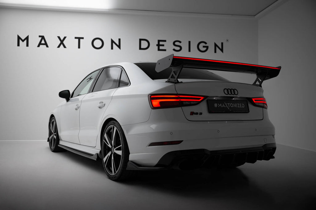 Maxton Design Carbon Spoiler With External Brackets Uprights + LED Audi A3 / A3 S-Line / S3 / RS3 Limousine 8V / 8V Facelift für Audi A3