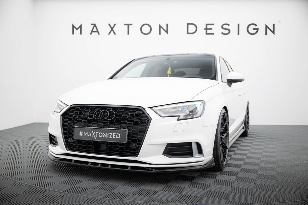 Maxton Design Street+ Spoilerlippe Front Ansatz passend für Audi A3 Limousine 8V Facelift schwarz Hochglanz