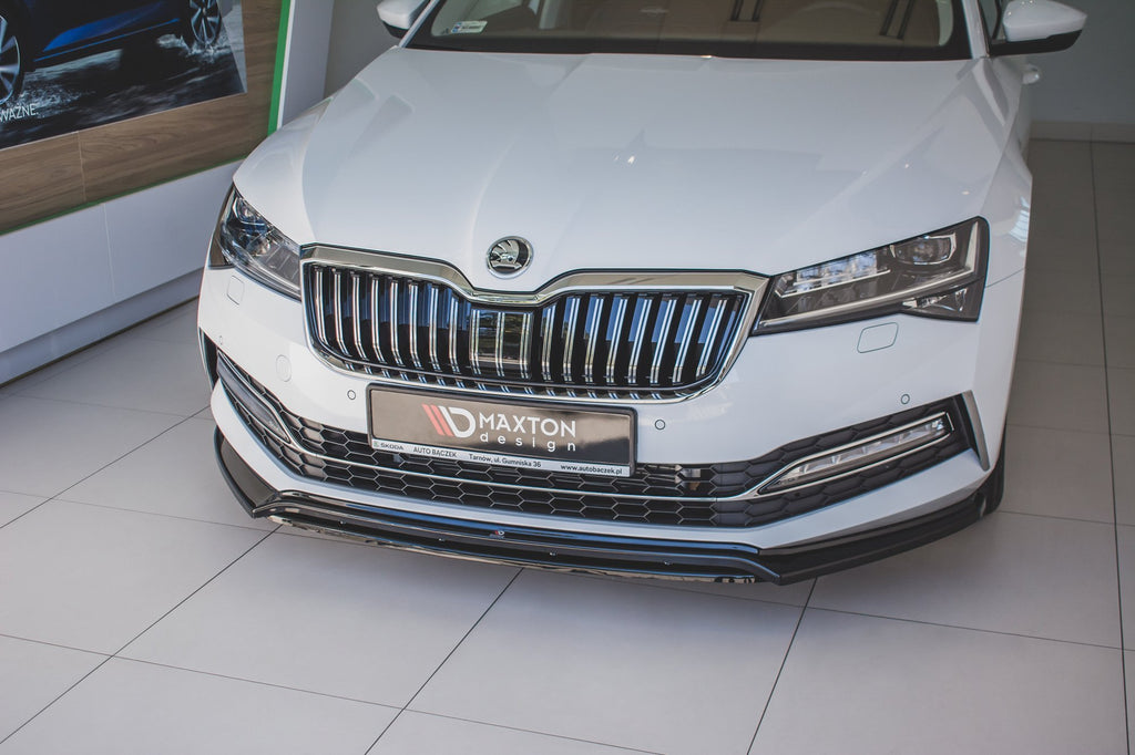Maxton Design Street+ Spoilerlippe Front Ansatz V.3 passend für Skoda Superb Liftback / Combi Mk3 Facelift schwarz Hochglanz
