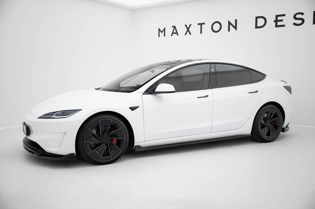 Maxton Design Street+ Seitenschweller Leisten passend für V.3 passend für Tesla Model 3 Performance Mk1 Facelift schwarz Hochglanz