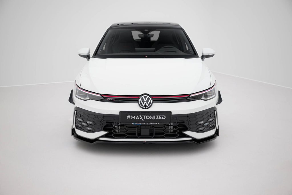 Maxton Design Street+ Spoilerlippe Front Ansatz V.3 + Flaps passend für VW Golf GTI / GTE / R-Line Mk8 Facelift