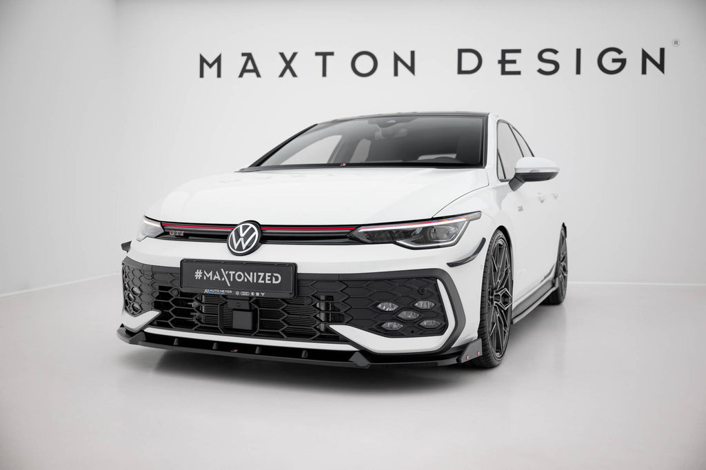 Maxton Design Street+ Spoilerlippe Front Ansatz V.2 + Flaps passend für VW Golf GTI / GTE / R-Line Mk8 Facelift