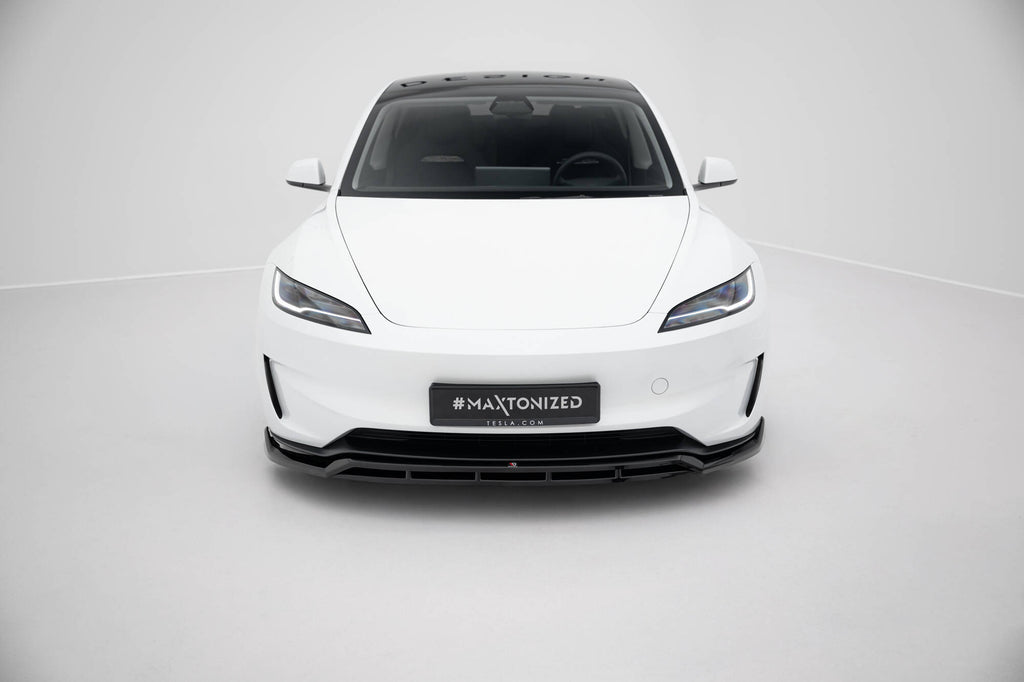 Maxton Design Street+ Spoilerlippe Front Ansatz V.1 passend für Tesla Model 3 Performance Mk1 Facelift schwarz Hochglanz