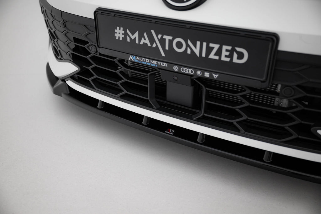 Maxton Design Street+ Spoilerlippe Front Ansatz V.2 passend für VW Golf GTI / GTE / R-Line Mk8 Facelift schwarz Hochglanz