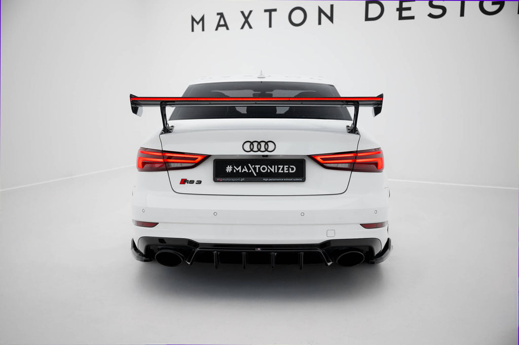 Maxton Design Carbon Spoiler With External Brackets Uprights + LED Audi A3 / A3 S-Line / S3 / RS3 Limousine 8V / 8V Facelift für Audi A3