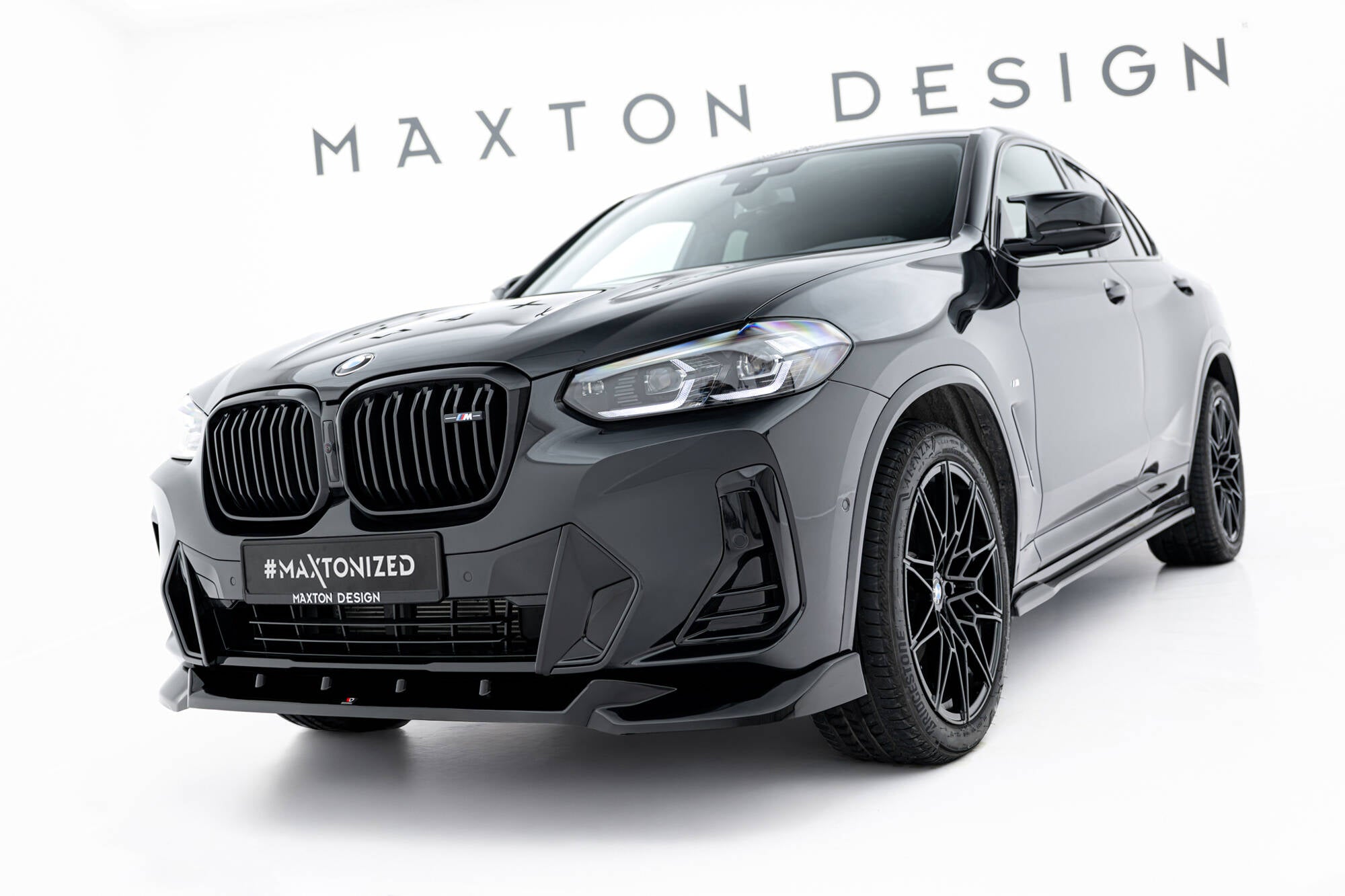 Maxton Design Street+ Spoilerlippe Front Ansatz V.2 passend für BMW X4 M-Paket G02 Facelift schwarz Hochglanz