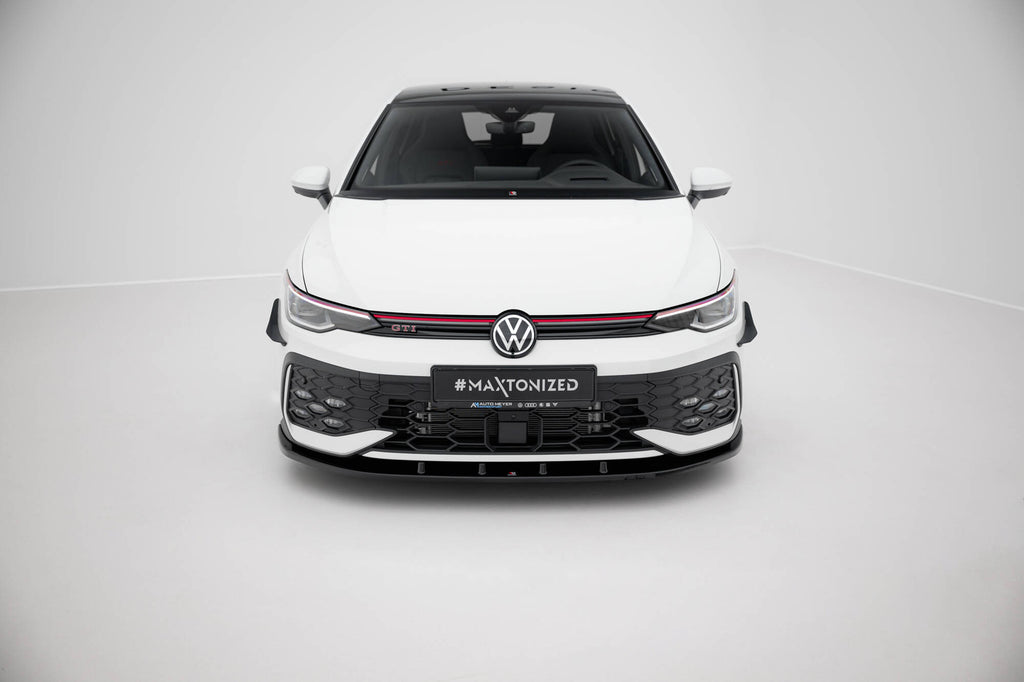 Maxton Design Street+ Spoilerlippe Front Ansatz V.1 passend für VW Golf GTI / GTE / R-Line Mk8 Facelift schwarz Hochglanz