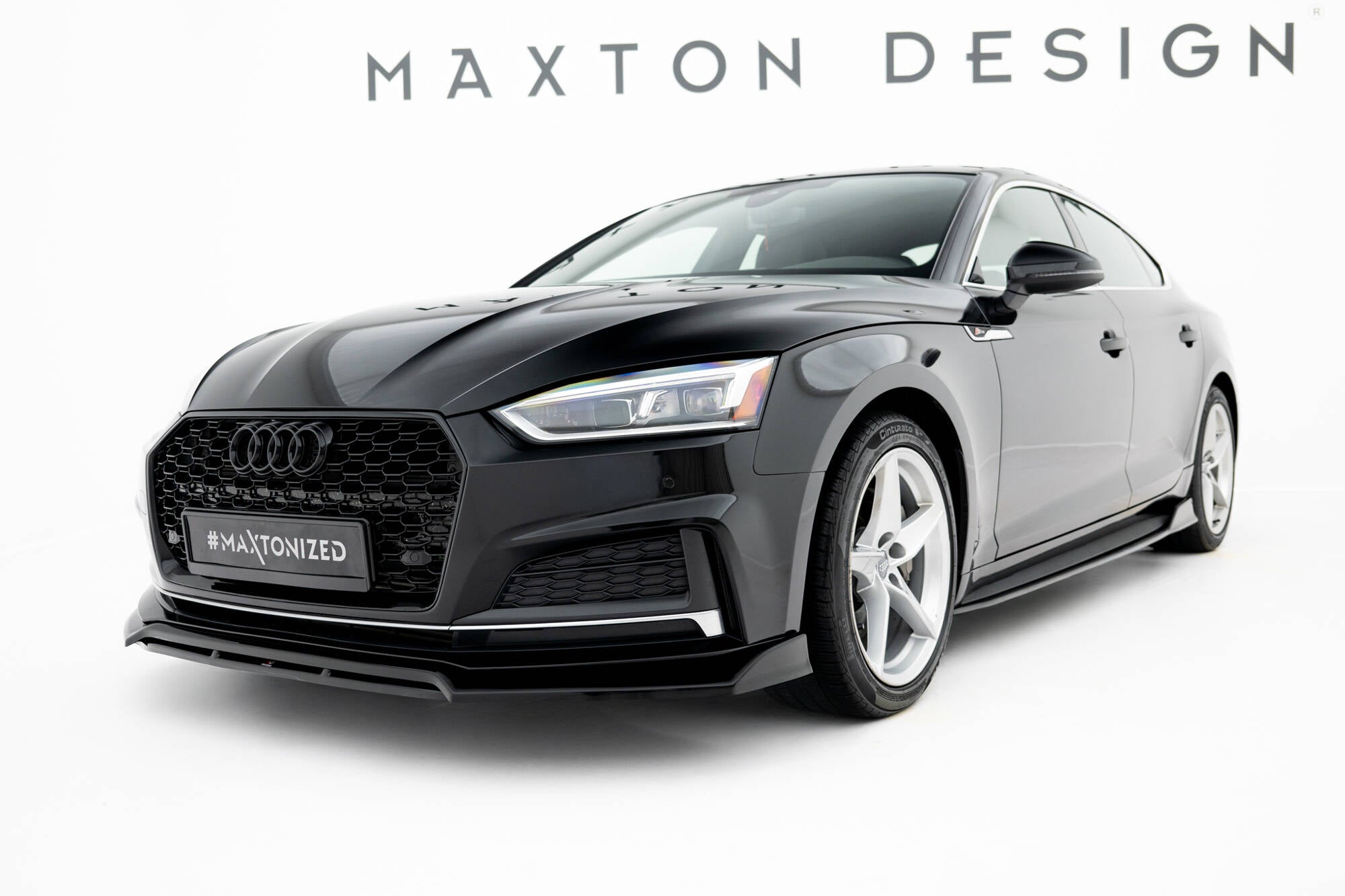 Maxton Design Street+ Spoilerlippe Front Ansatz passend für Audi S5 / A5 S-Line Coupe / Sportback F5 schwarz Hochglanz