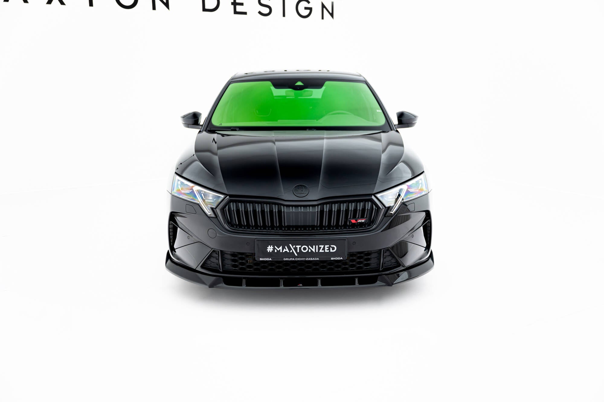 Maxton Design Street+ Spoilerlippe Front Ansatz V.2 passend für Skoda Octavia RS Liftback / Combi Mk4 Facelift schwarz Hochglanz