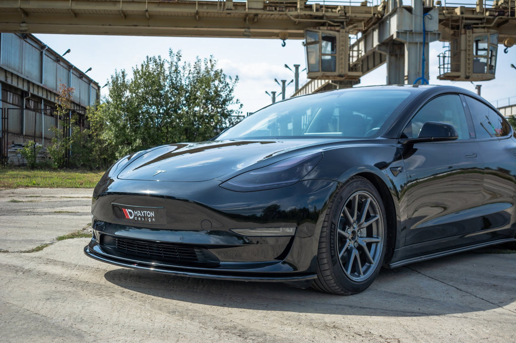 Maxton Design Street+ Spoilerlippe Front Ansatz passend für Tesla Model 3 schwarz Hochglanz
