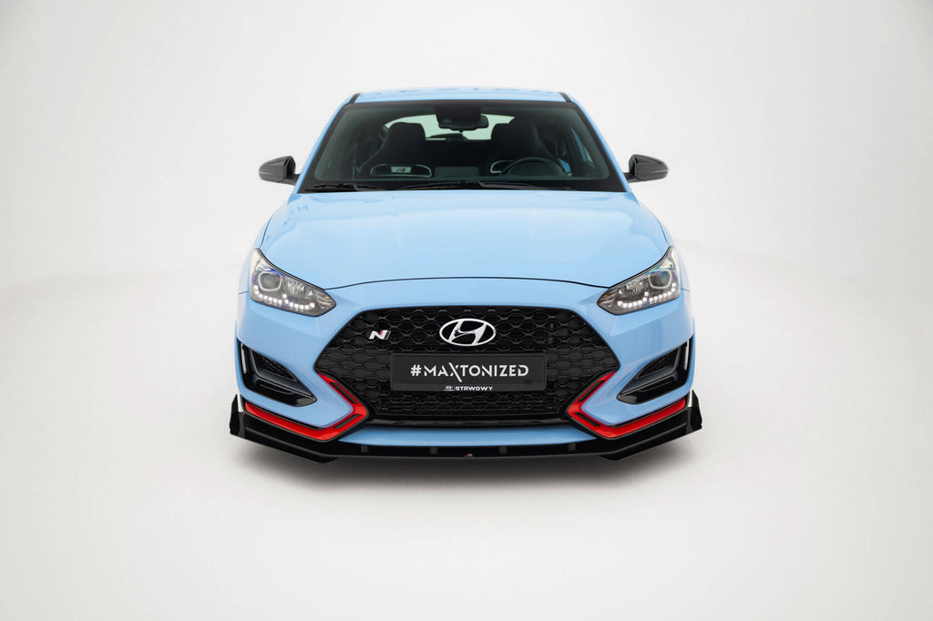 Maxton Design Street Pro Street+ Spoilerlippe Front Ansatz + Flaps passend für Hyundai Veloster N Mk2 schwarz Hochglanz