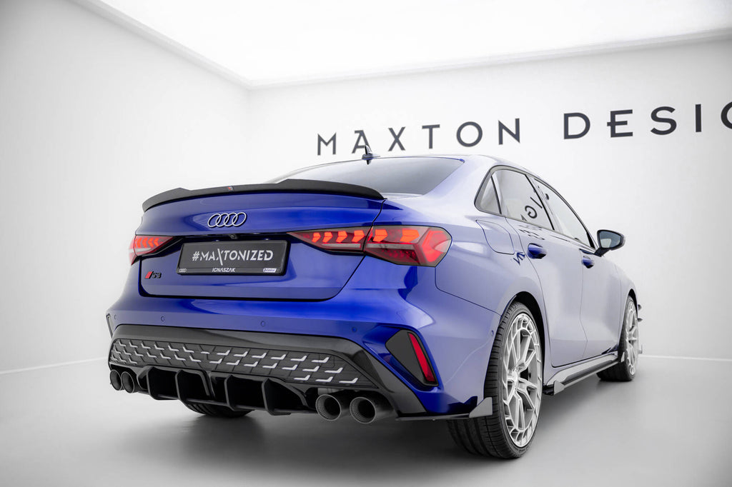Maxton Design Street Pro Heck Ansatz Flaps Diffusor + Flaps passend für Ford Audi S3 Limousine 8Y Facelift schwarz Hochglanz