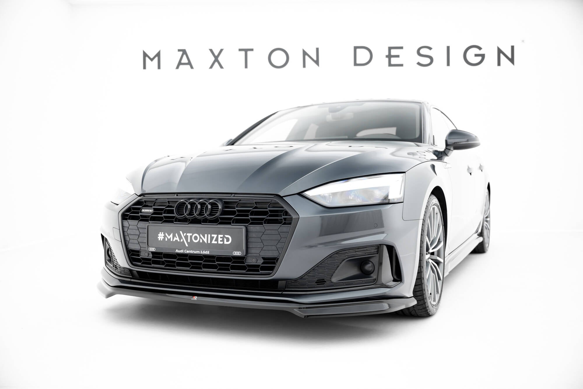Maxton Design Street+ Spoilerlippe Front Ansatz passend für V.2 Audi A5 F5 Facelift schwarz Hochglanz
