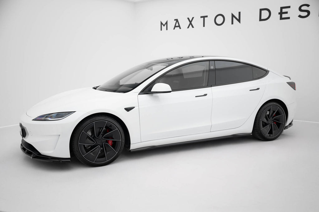 Maxton Design Street+ Seitenschweller Leisten V.2 passend für Tesla Model 3 Performance Mk1 Facelift schwarz Hochglanz