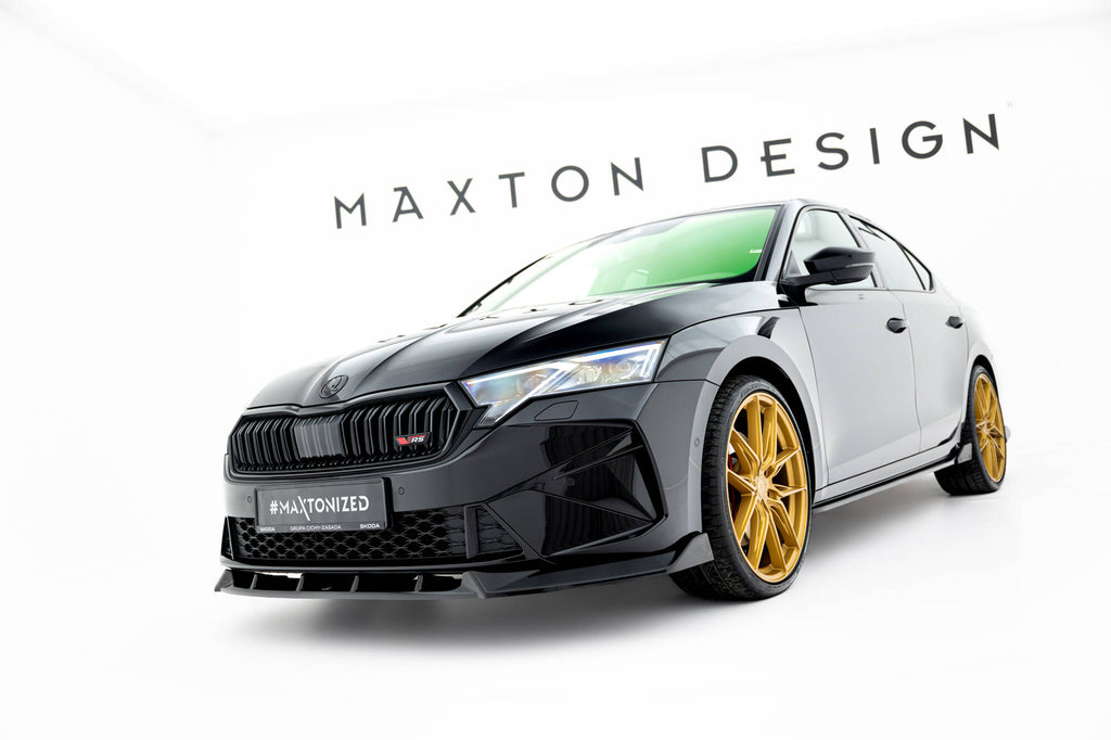 Maxton Design Street+ Spoilerlippe Front Ansatz V.2 passend für Skoda Octavia RS Liftback / Combi Mk4 Facelift schwarz Hochglanz
