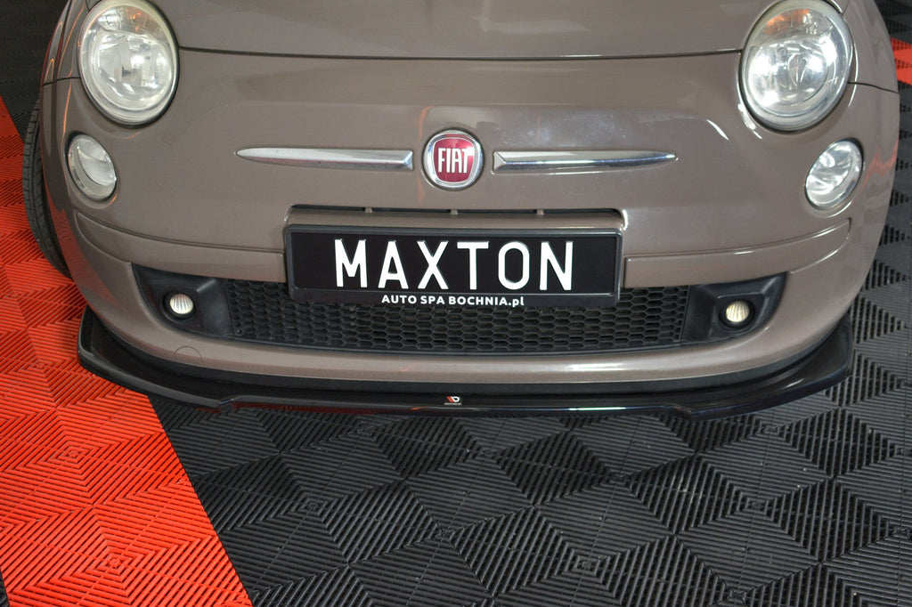 Maxton Design Street+ Spoilerlippe Front Ansatz V.2 passend für FIAT 500 HATCHBACK vor Facelift schwarz Hochglanz