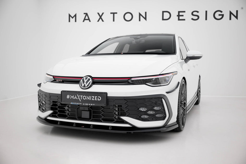 Maxton Design Street+ Spoilerlippe Front Ansatz V.5 passend für VW Golf GTI / GTE / R-Line Mk8 Facelift schwarz Hochglanz