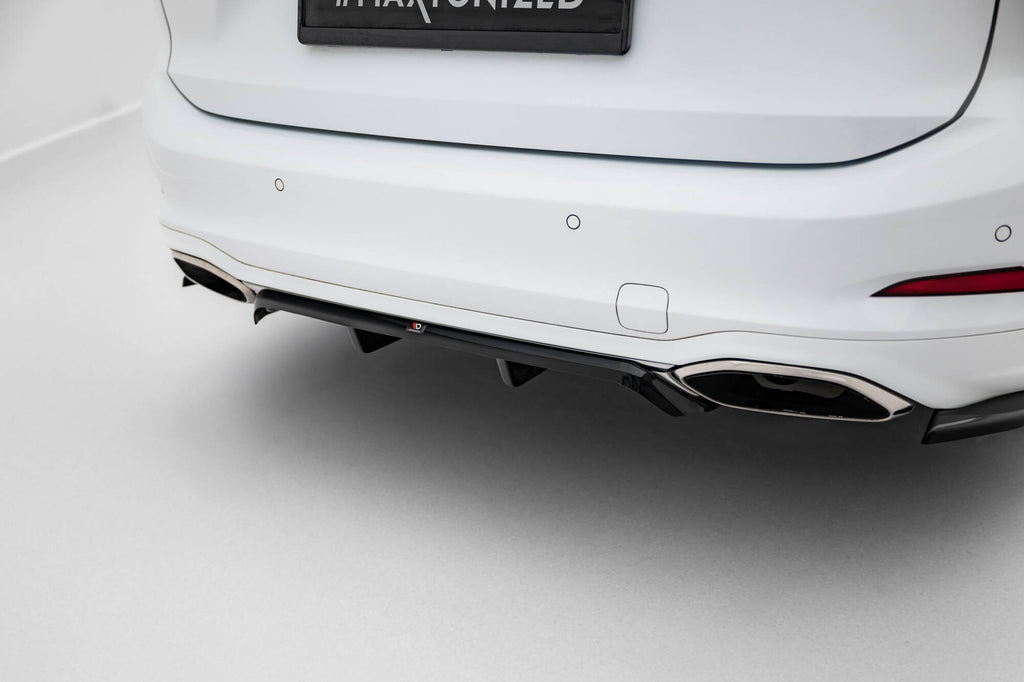 Maxton Design Mittlerer Diffusor Heck Ansatz DTM Look passend für Ford Focus Vignale Kombi Mk4 schwarz Hochglanz