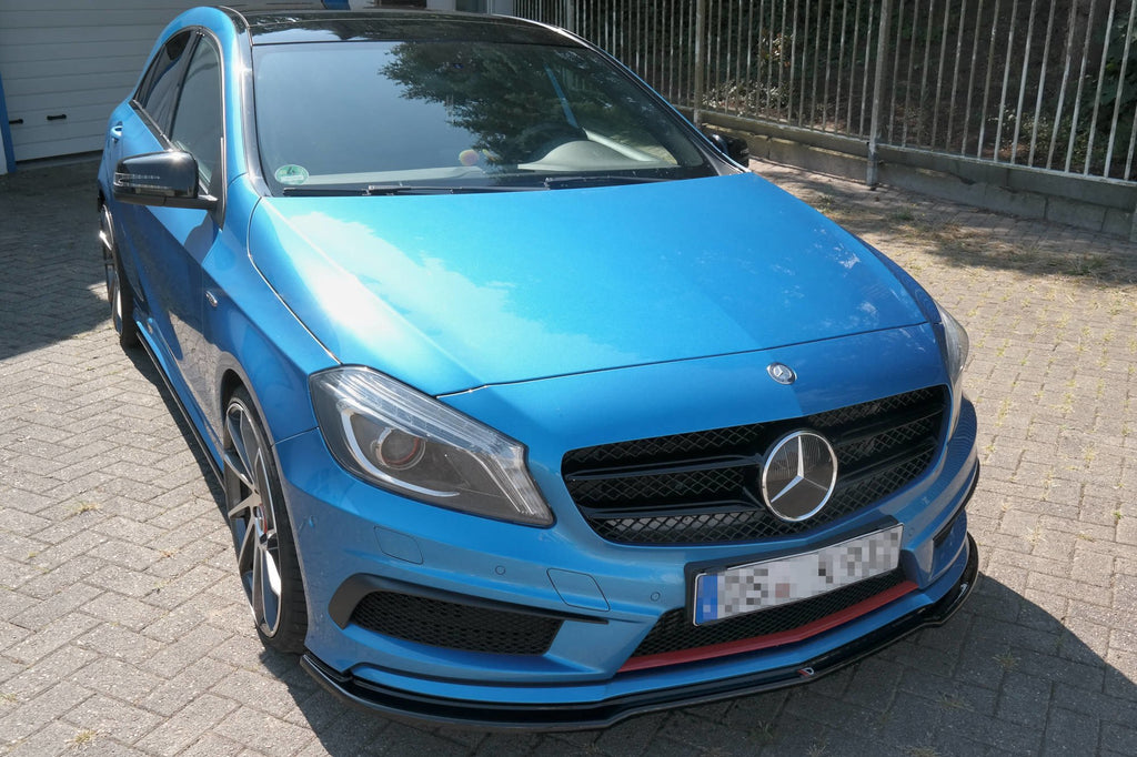 Maxton Design Street+ Spoilerlippe Front Ansatz passend für Mercedes W176 AMG-LINE vor Facelift schwarz Hochglanz