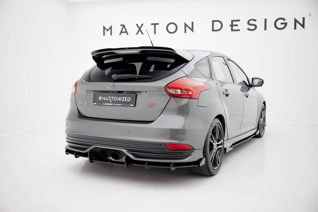 Maxton Design Street Pro Heckschürze + Flaps passend für Ford Focus ST Mk3 Facelift schwarz Hochglanz