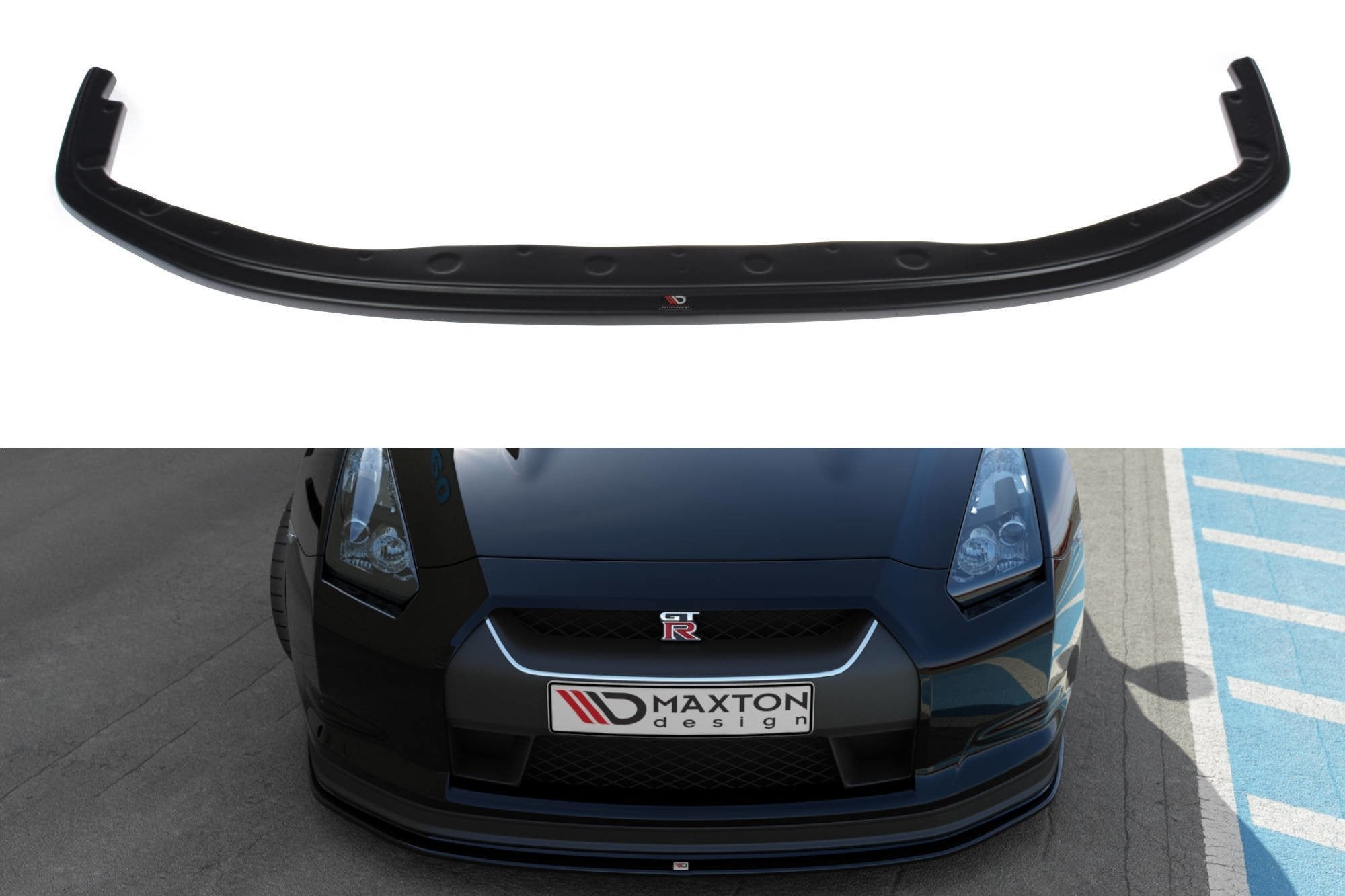 Maxton Design Street+ Spoilerlippe Front Ansatz V.2 passend für NISSAN GT-R vor Facelift COUPE (R35-SERIES) schwarz Hochglanz