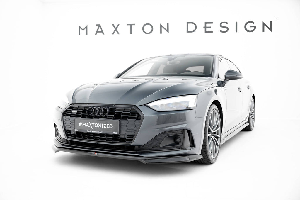 Maxton Design Street+ Spoilerlippe Front Ansatz passend für V.1 Audi A5 F5 Facelift schwarz Hochglanz