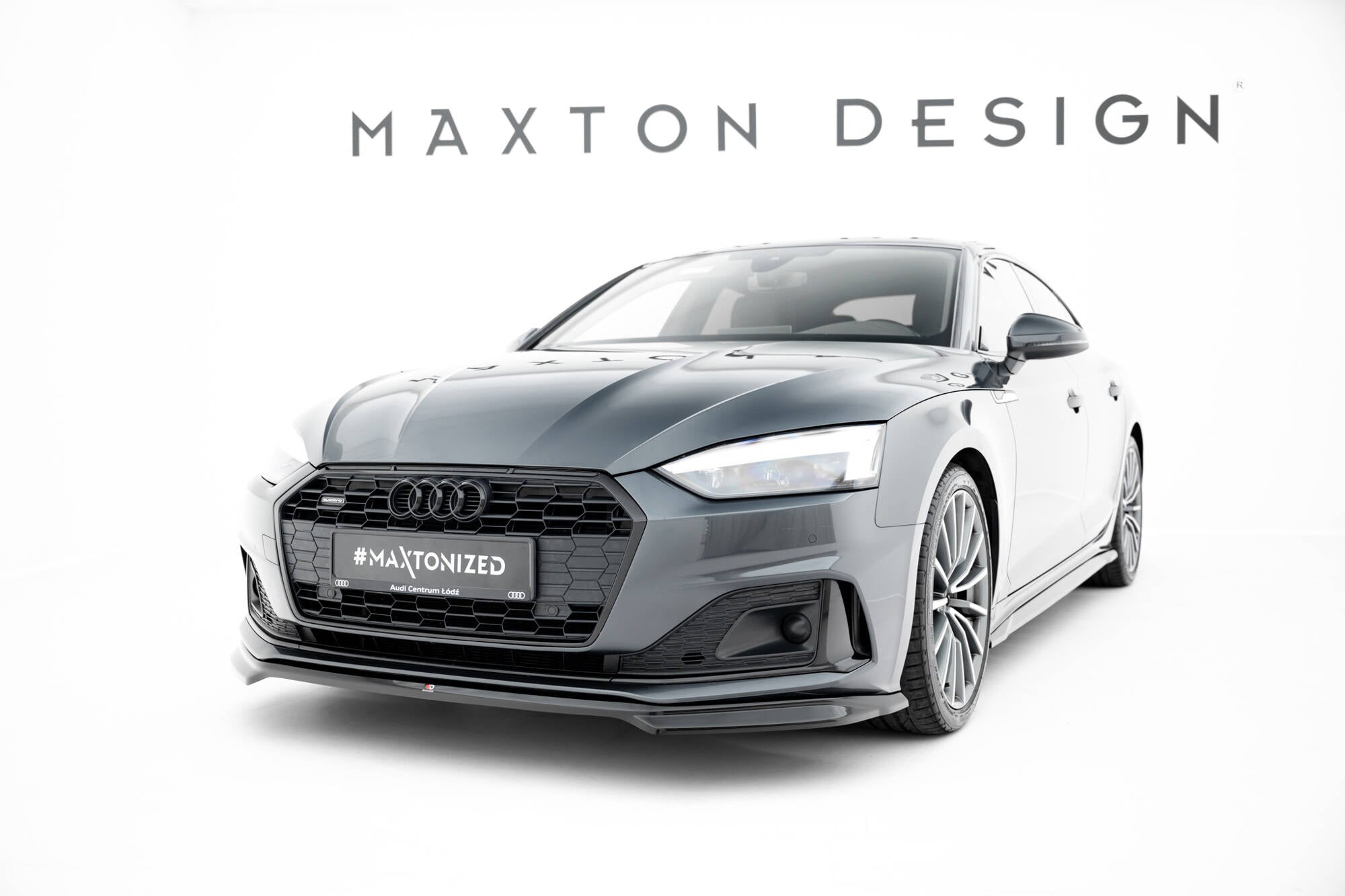Maxton Design Street+ Spoilerlippe Front Ansatz passend für V.1 Audi A5 F5 Facelift schwarz Hochglanz