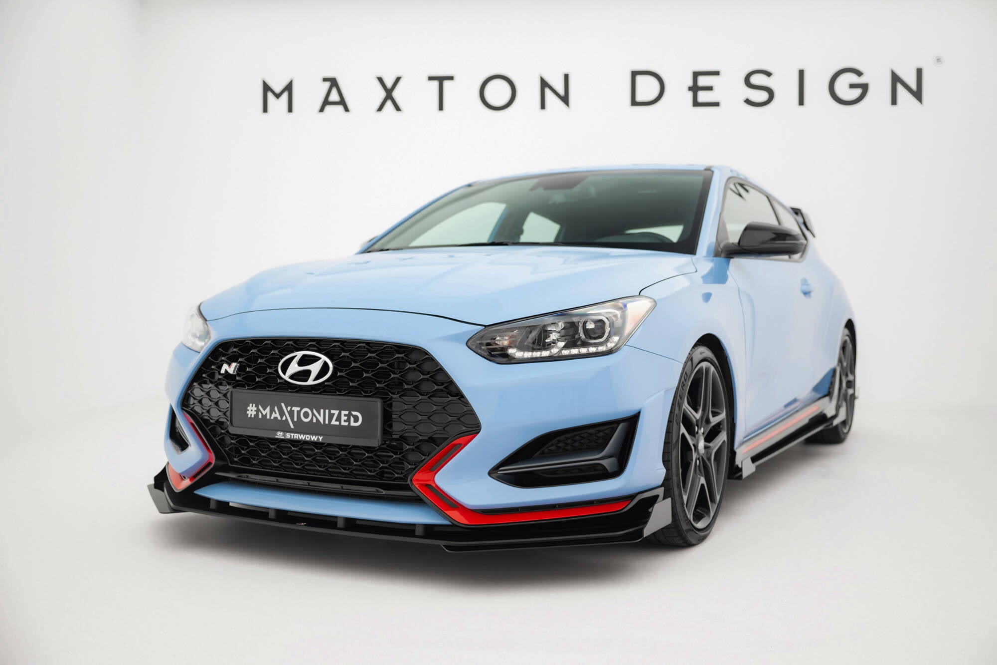 Maxton Design Street Pro Street+ Spoilerlippe Front Ansatz + Flaps passend für Hyundai Veloster N Mk2 schwarz Hochglanz