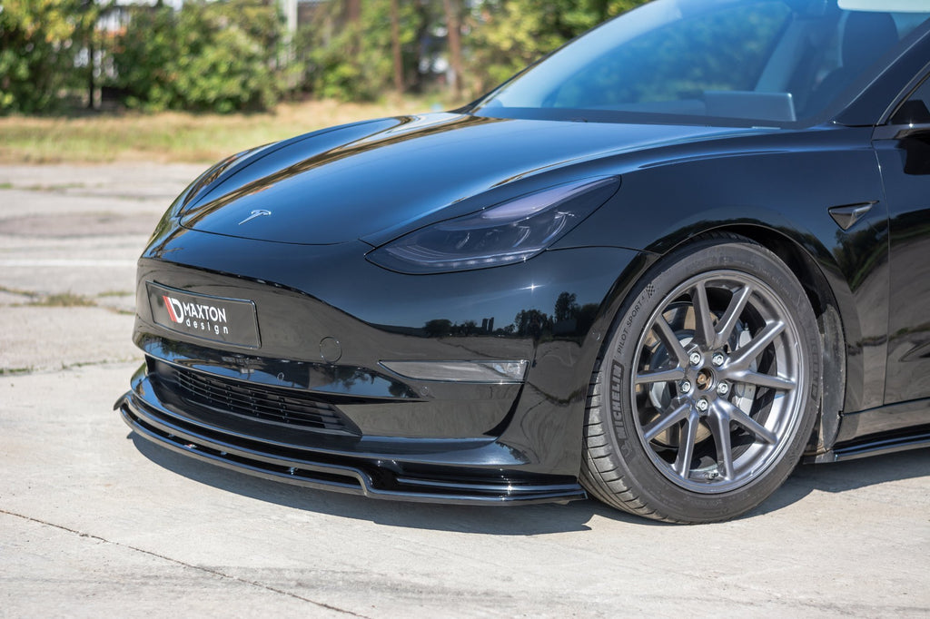 Maxton Design Street+ Spoilerlippe Front Ansatz V.2 passend für Tesla Model 3 schwarz Hochglanz
