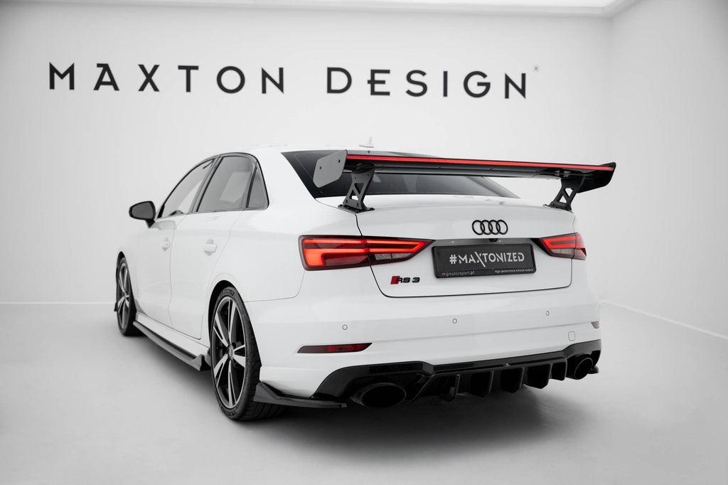 Maxton Design Carbon Spoiler With External Brackets Uprights + LED Audi A3 / A3 S-Line / S3 / RS3 Limousine 8V / 8V Facelift für Audi A3