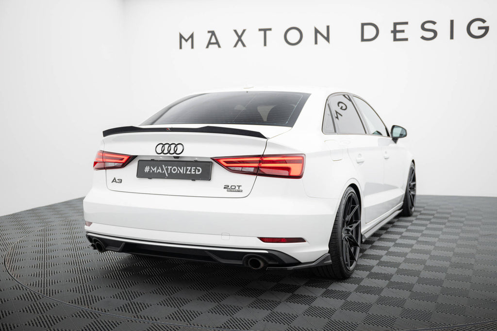 Maxton Design Heck Ansatz Flaps Diffusor V.1 passend für Audi A3 Limousine 8V Facelift schwarz Hochglanz