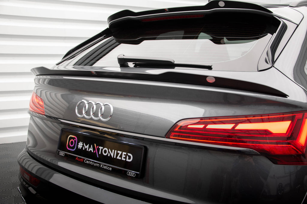 Maxton Design Niedriger Spoiler CAP passend für Audi SQ5 / Q5 S-Line Sportback Mk2 Facelift schwarz Hochglanz