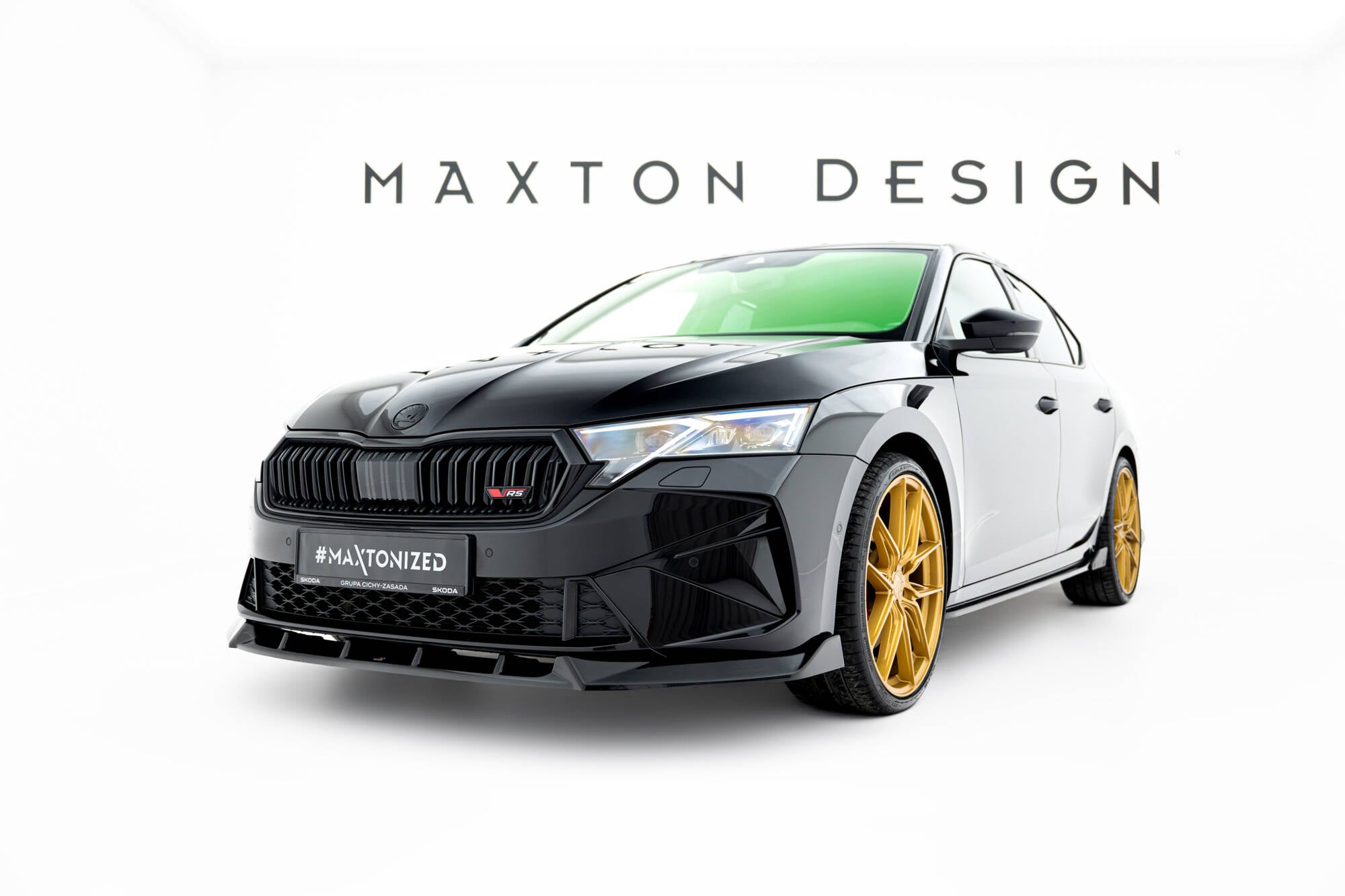 Maxton Design Street+ Spoilerlippe Front Ansatz V.2 passend für Skoda Octavia RS Liftback / Combi Mk4 Facelift schwarz Hochglanz