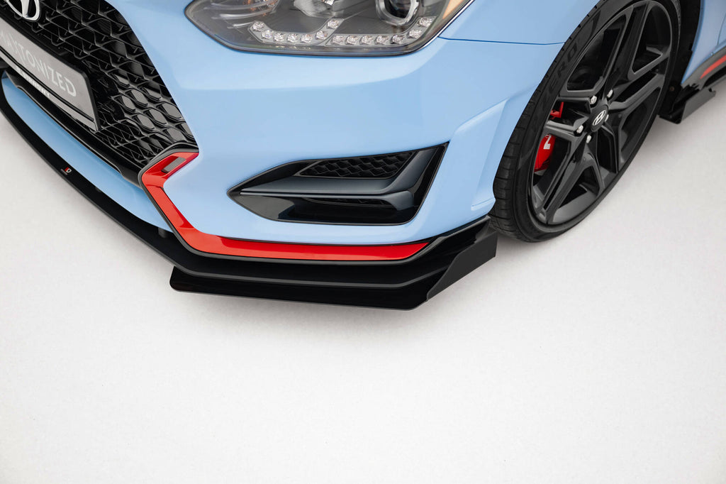 Maxton Design Street Pro Street+ Spoilerlippe Front Ansatz + Flaps passend für Hyundai Veloster N Mk2 schwarz Hochglanz