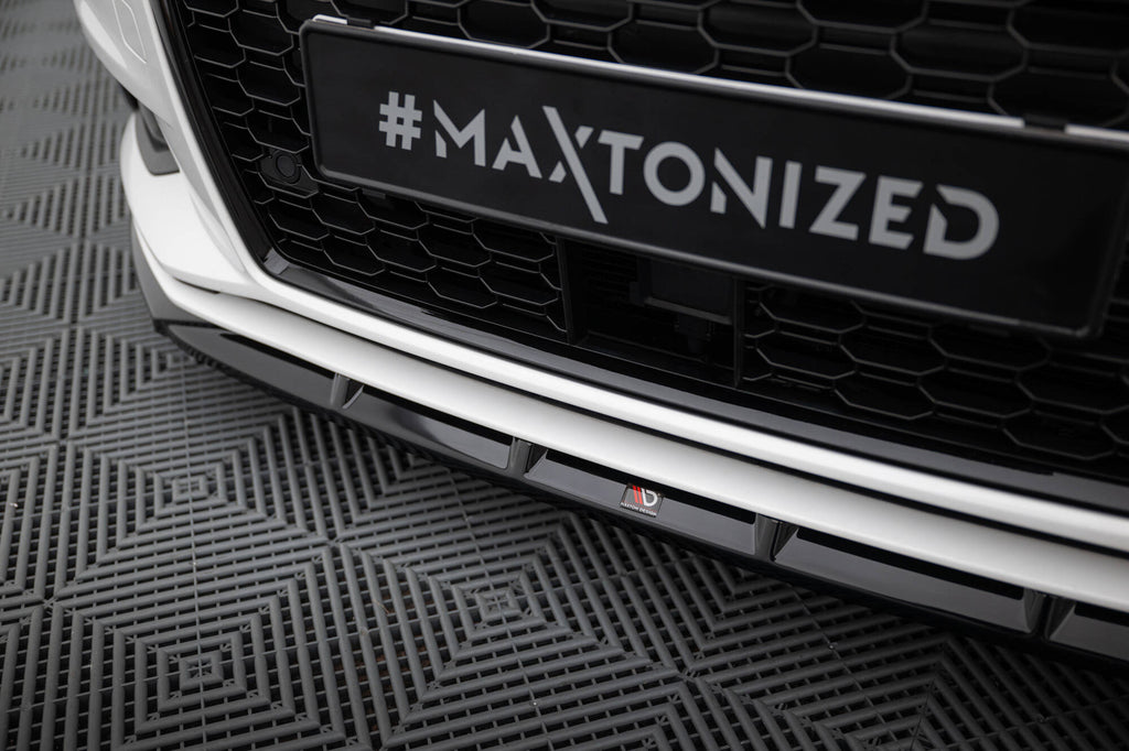 Maxton Design Street+ Spoilerlippe Front Ansatz passend für Audi A3 Limousine 8V Facelift schwarz Hochglanz