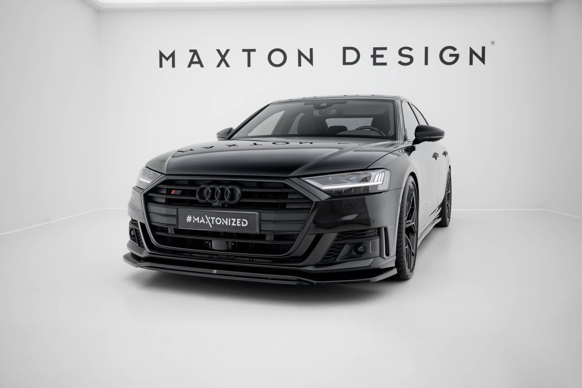 Maxton Design Street+ Spoilerlippe Front Ansatz V.1 passend für Audi S8 / A8 S-Line D5 schwarz Hochglanz
