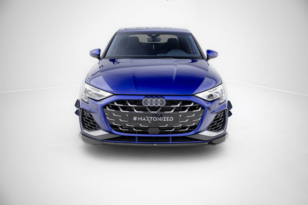 Maxton Design Street+ Spoilerlippe Front Ansatz V.1 passend für Audi A3 S-Line Limousine / S3 Limousine 8Y Facelift schwarz Hochglanz