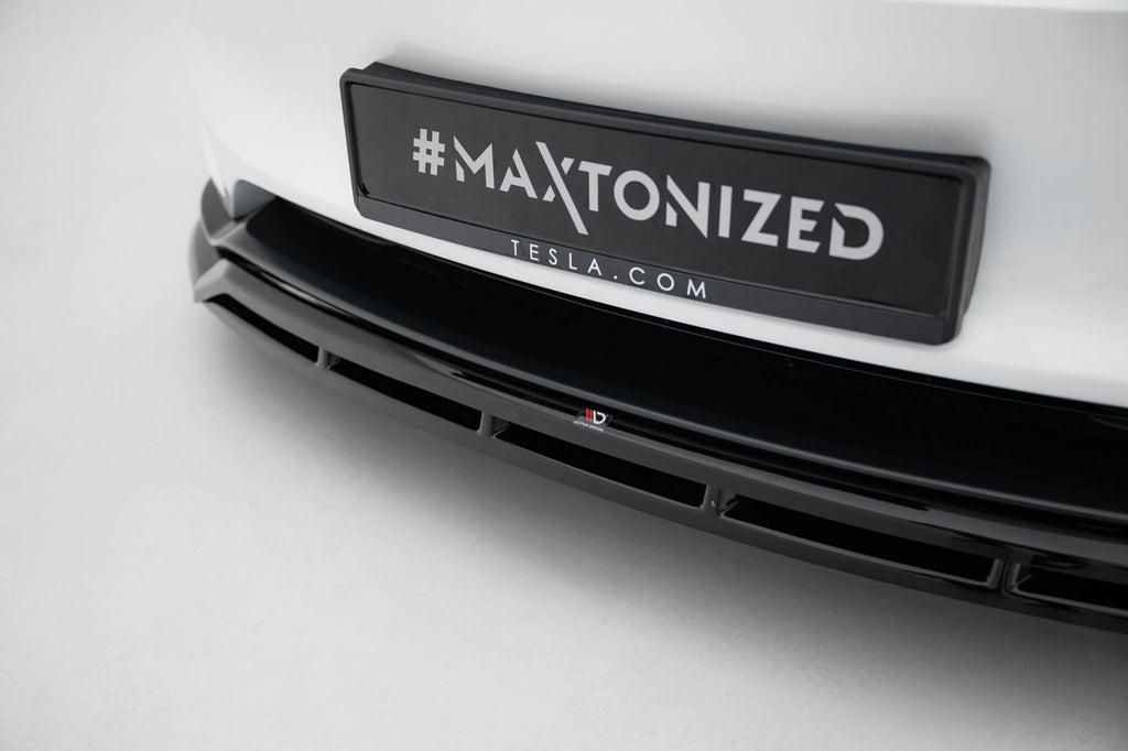 Maxton Design Street+ Spoilerlippe Front Ansatz V.1 passend für Tesla Model 3 Performance Mk1 Facelift schwarz Hochglanz