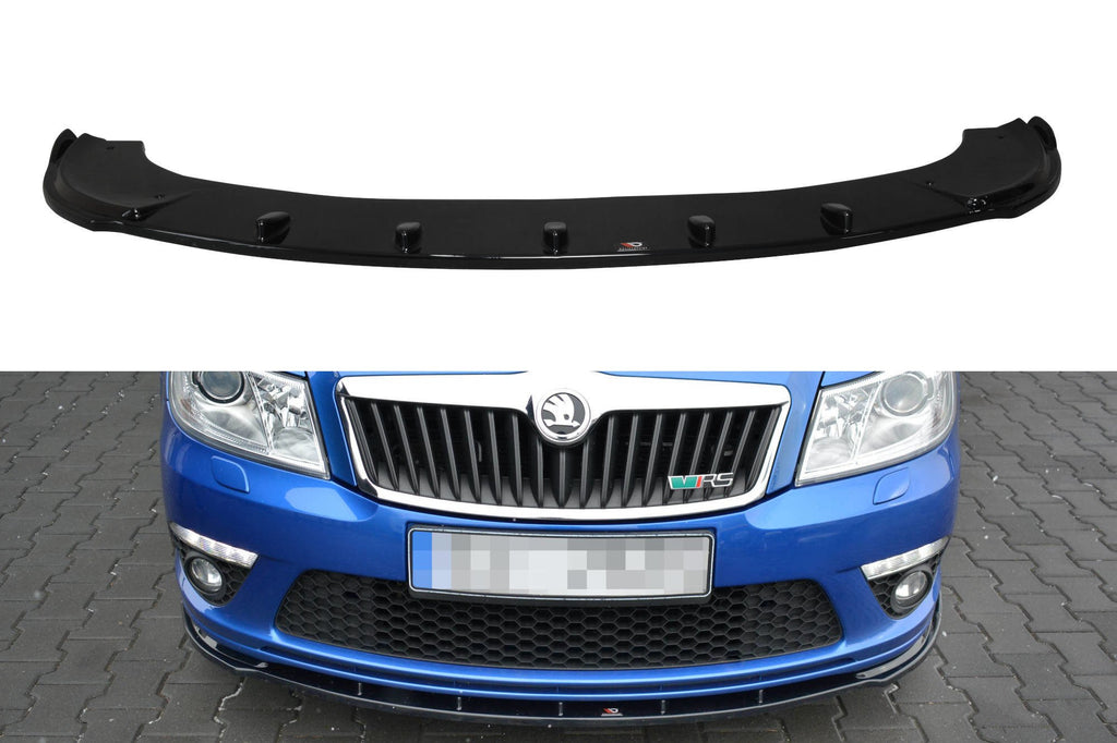 Maxton Design Street+ Spoilerlippe Front Ansatz V.1 passend für Skoda Octavia RS Mk2 FL schwarz Hochglanz
