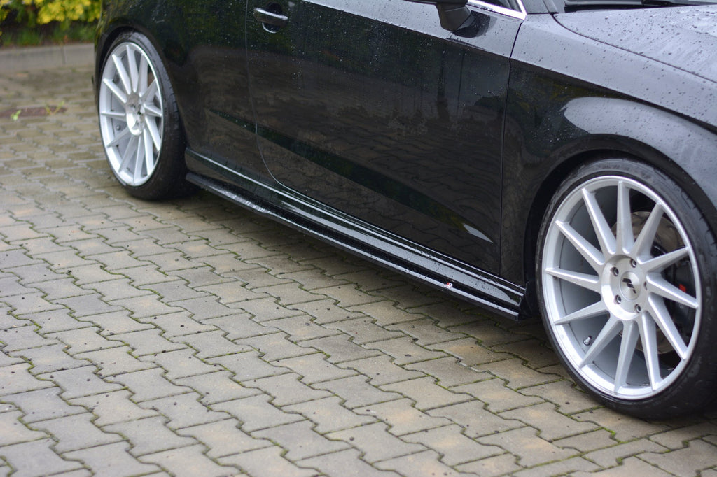 Maxton Design Street+ Seitenschweller Leisten passend für Audi S3/A3 S-Line Hatchback 8V/8V Facelift schwarz Hochglanz