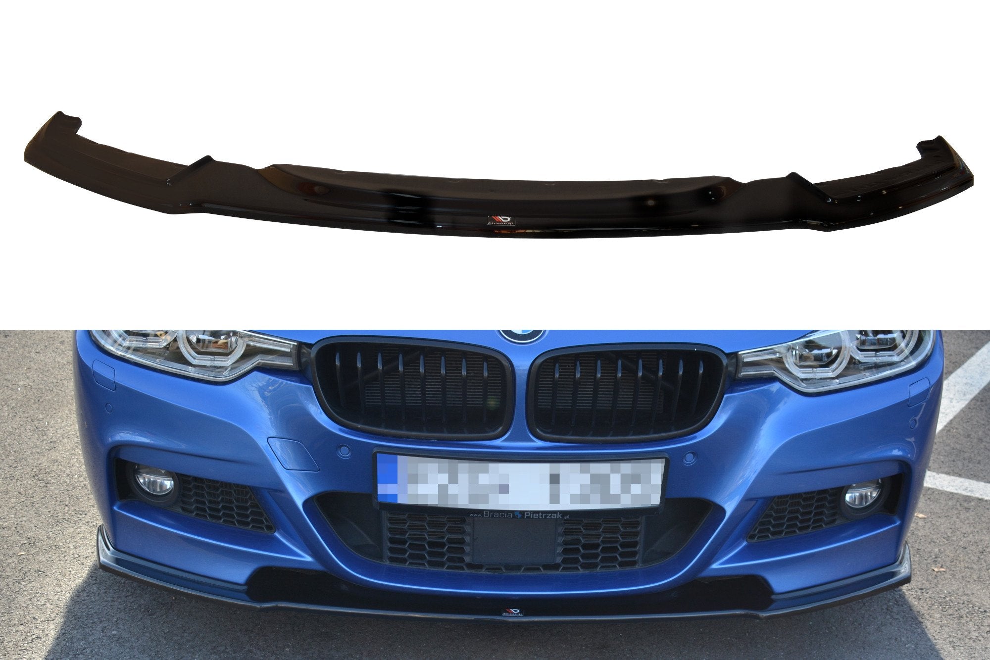 Maxton Design Street+ Spoilerlippe Front Ansatz passend für BMW 3er M-Paket F30 / F30 Facelift schwarz Hochglanz