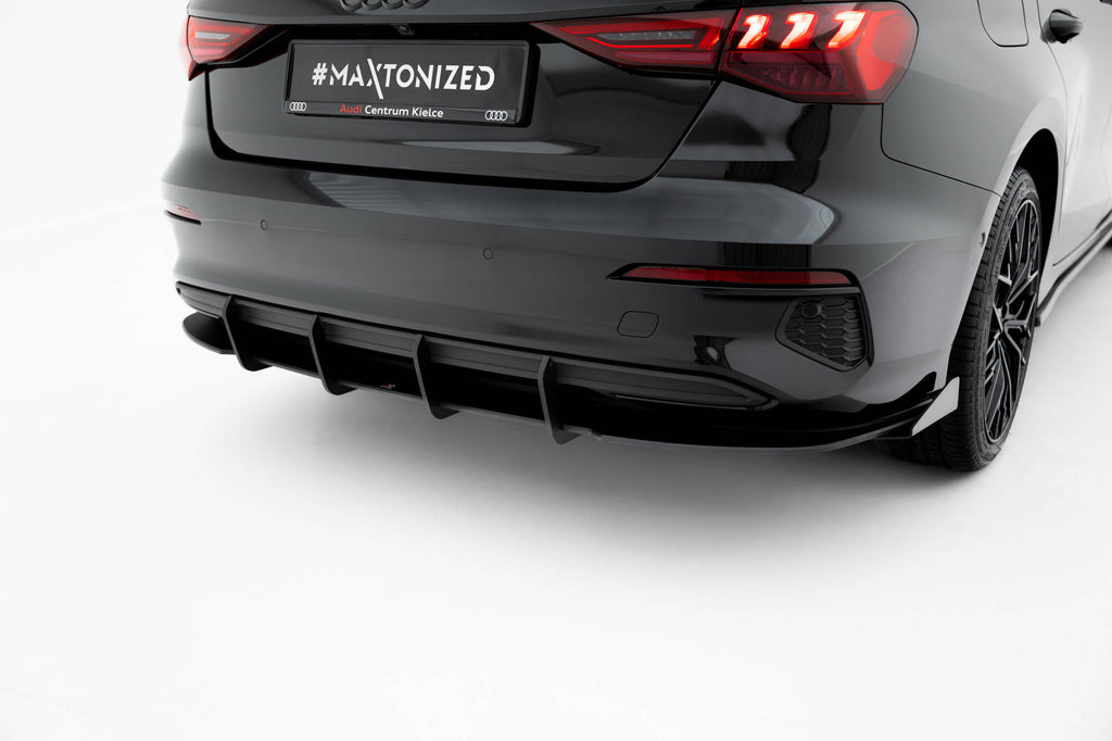 Maxton Design Street Pro Heckschürze + Flaps passend für Audi A3 Limousine 8Y schwarz Hochglanz