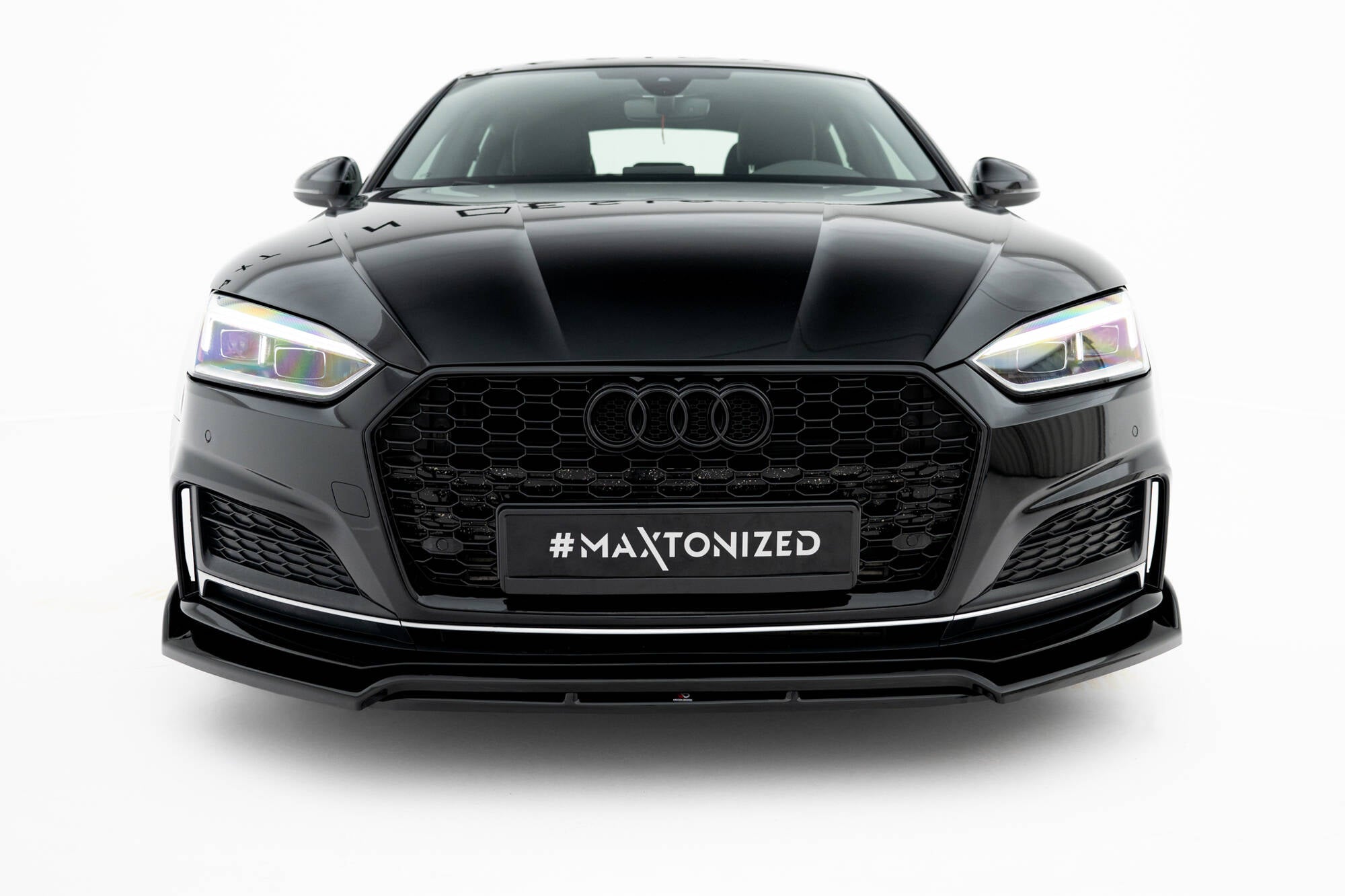 Maxton Design Street+ Spoilerlippe Front Ansatz passend für Audi S5 / A5 S-Line Coupe / Sportback F5 schwarz Hochglanz