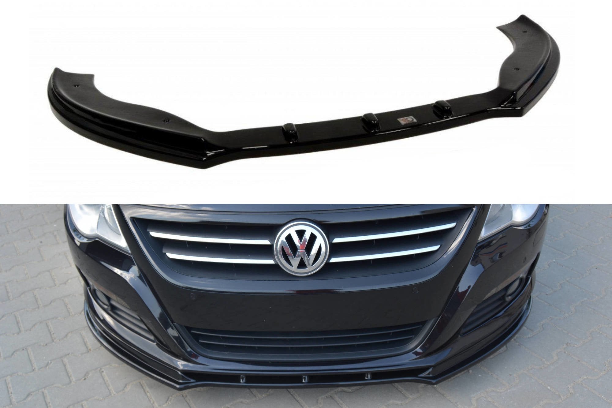 Maxton Design Street+ Spoilerlippe Front Ansatz V.1 passend für VW PASSAT CC vor Facelift, STANDARD STOßSTANGE schwarz Hochglanz