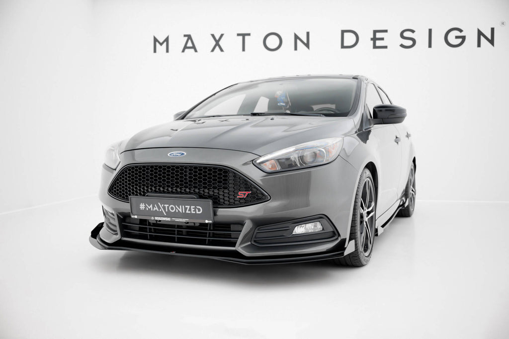 Maxton Design Street Pro Street+ Spoilerlippe Front Ansatz + Flaps passend für Ford Focus ST Mk3 Facelift schwarz Hochglanz